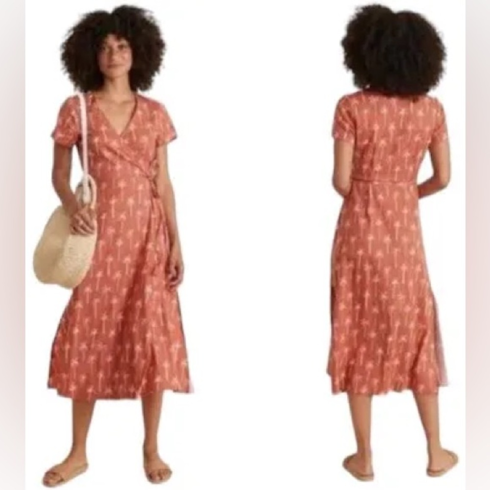Marine Layer Rust Orange Printed Wrap Midi Dress